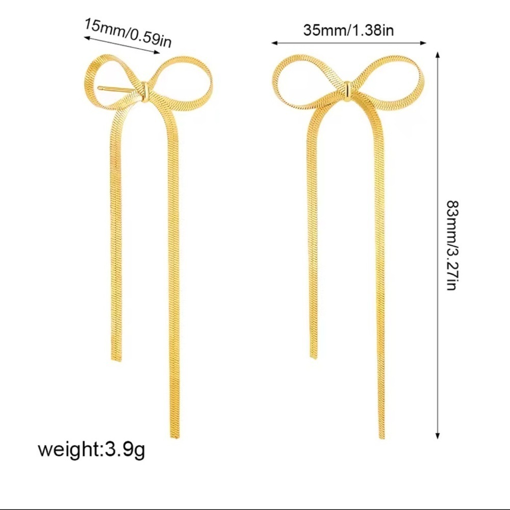 Chic Gold Bow Earrings – Minimalist Ribbon Style - Picture 7 of 7